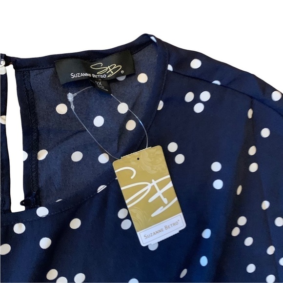 NEW Suzanne Betro Polka Dot Ruffle Trim Midi Length Baby Doll Dress Size 2X - Picture 5 of 9